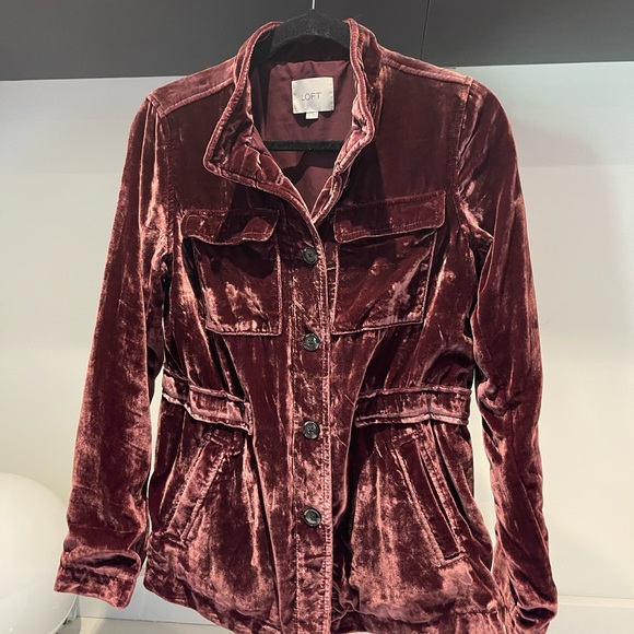 $149 STUNNING Velvet LOFT button Jacket soft mauve Burgandy waist tie XS S - Picture 7 of 7